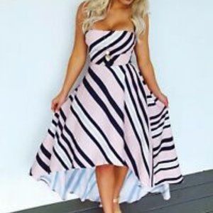 Sleeveless Pink and Navy Stripe Strap Back Hi Lo Hem Dress NWT - Size Small